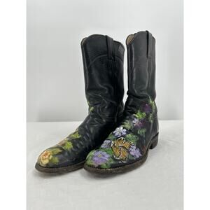 Justin Ropers Womens Cowboy Boots Size 5.5A Upcycled Hand Painted Floral Western